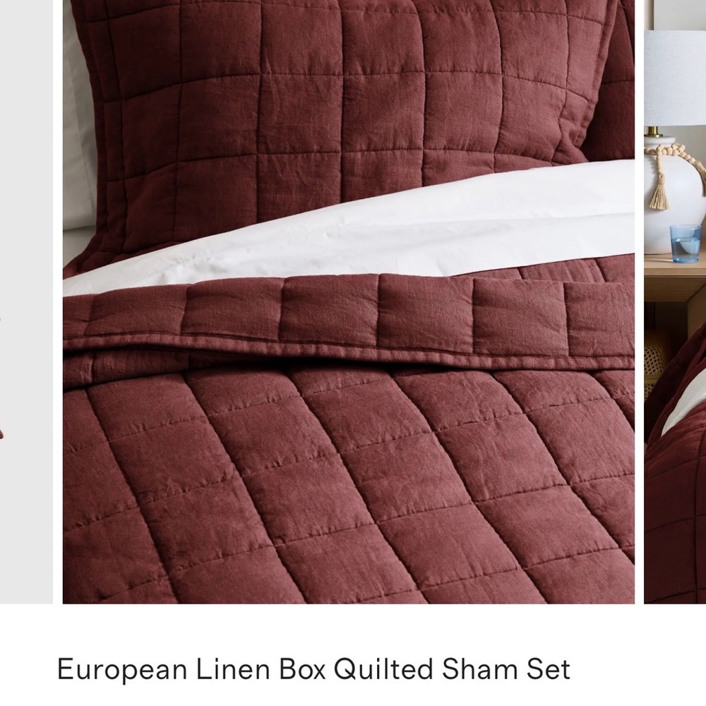 Quince European Linen Box Quilted Sham Set - Deep burgundy N/WOT 20x26 2 pack